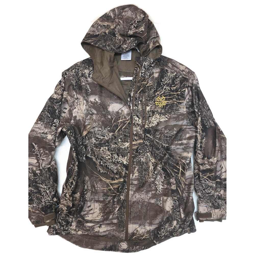 Realtree MAX-1 XT Jacket Mens Medium Brown Camo Hooded Hunting Windbreaker